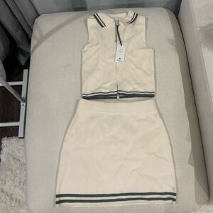 NWT Pink Rose Cream Zip-Up Top & Skirt with Green Accents